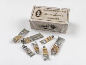 Laura Secord box wtih 7 oil paint tubes, used by David Milne (1882-1953)